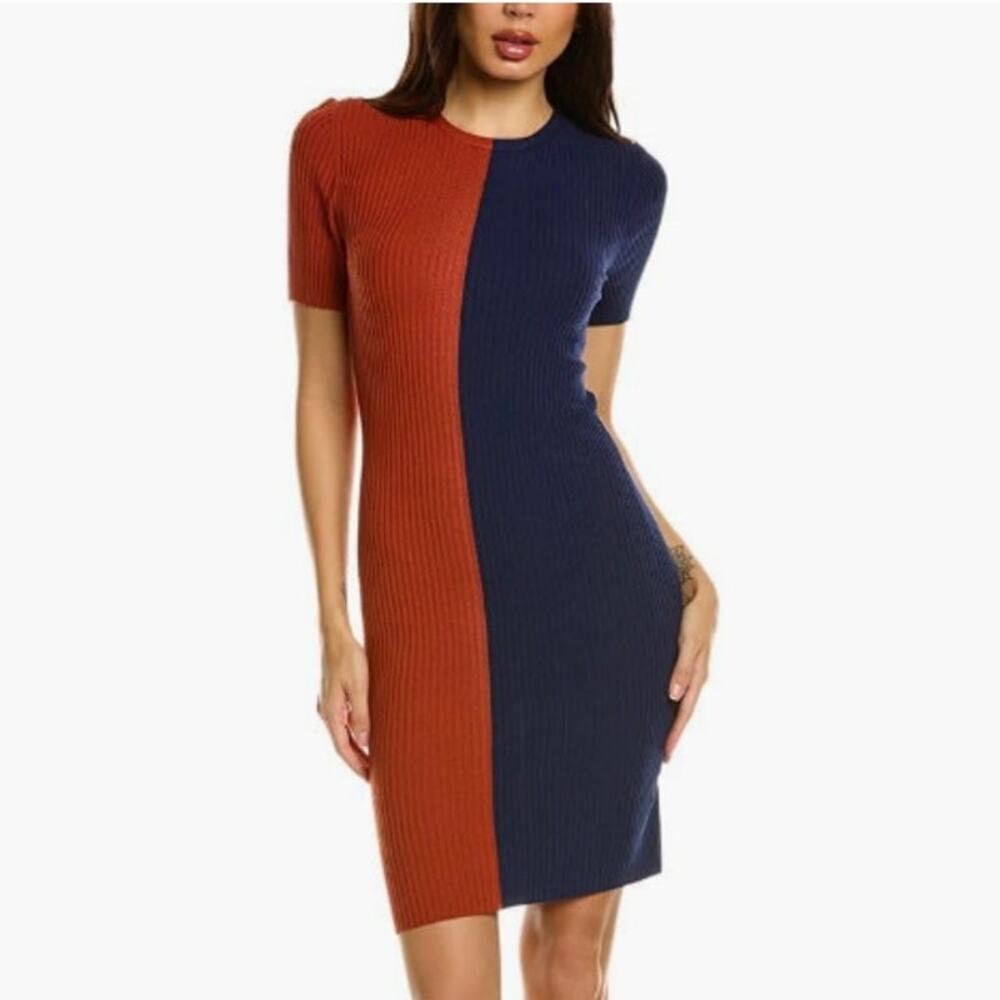 Trina Turk L NEW Womens Ribbed Crew Neck Vivika Dress Navy Red Colorblock